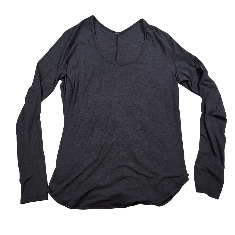 Lululemon Long Sleeve Top Women Small Gray Scoop Neck Thumbholes Curved Hem